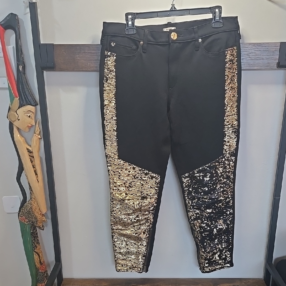 True Religion Black Pants with Gold Sequin Accents Halle Mid Rise Super Skinny